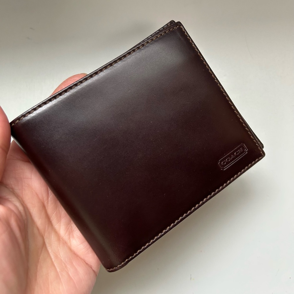New Water Buffalo Vintage Coach Slim Bifold Vachetta Leather Wallet Mahogany - Picture 4 of 8